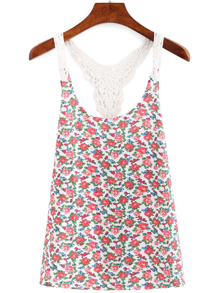 Shein Crochet Racerback Flower Print Tank Top