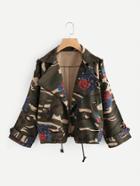 Shein Camo Print Drawstring Hem Floral Jacket