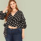 Shein Plus Gathered Sleeve Polka Dot Wrap Top
