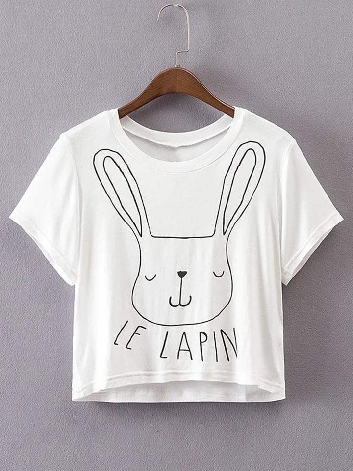 Shein Rabbit Print Crop T-shirt