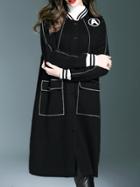 Shein Black Crew Neck Pockets Long Coat