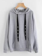 Shein Pearl Beading Drawstring Heather Knit Hoodie