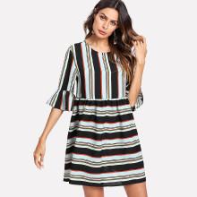 Shein Flounce Sleeve Striped Smock Dress