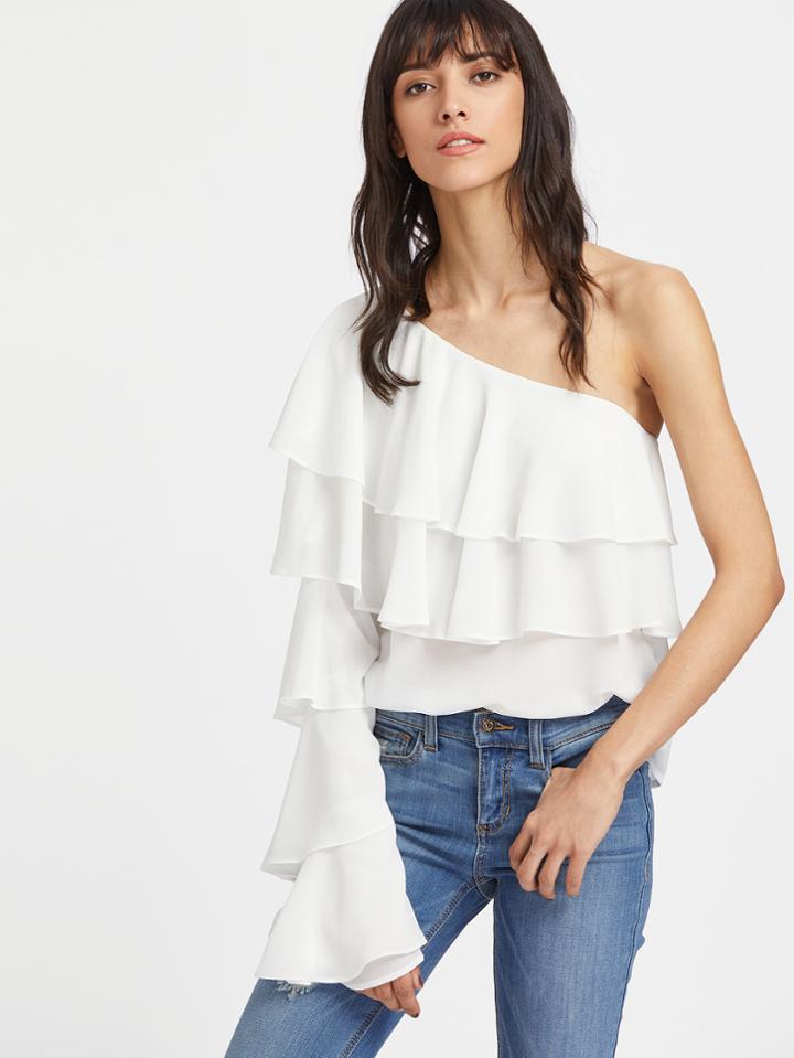 Shein One Shoulder Tiered Flounce Top