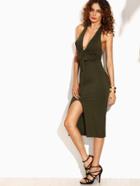 Shein Army Green Cut Out Knotted Convertible Sheath Dress