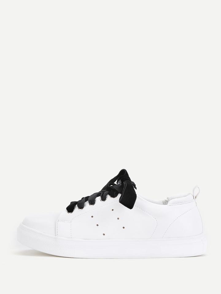 Shein Laser Cutting Detail Contrast Lace Up Trainers