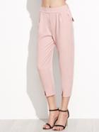 Shein Pink Elastic Waist Split Front Pants