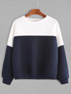 Shein Color Block Drop Shoulder Ribbed Sweatshirt