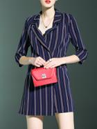 Shein Navy Lapel Color Block Striped Jumpsuit