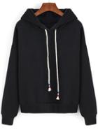 Shein Black Hooded Drawstring Crop Sweatshirt