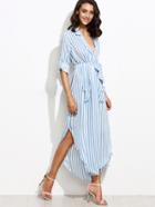Shein Contrast Vertical Striped Self Tie Shirt Dress