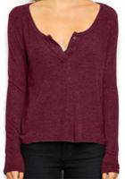 Shein Red Long Sleeve Buttons Loose T-shirt