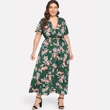 Shein Plus Notched Collar Surplice Floral Dress