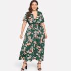 Shein Plus Notched Collar Surplice Floral Dress