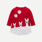 Shein Toddler Girls Christmas Deer Print Curved Hem Tee