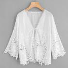 Shein Embroidered Laser Cut Tied Front Top