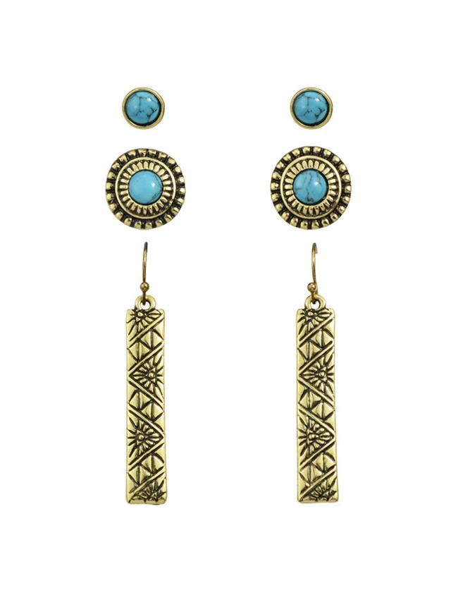 Shein Gold Turquoise Stud Earrings Set