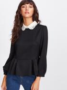 Shein Peplum Top With Contrast Eyelet Embroidered Collar