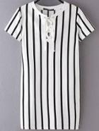 Shein Black And White Stripe Lace Up Dress