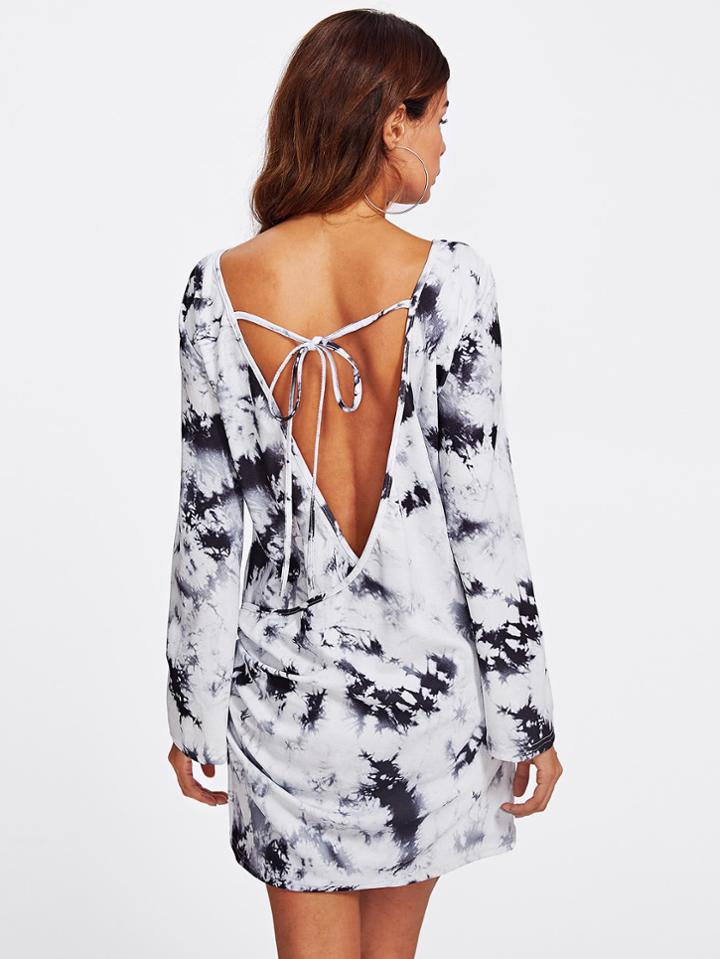 Shein Overlap Detail Backless Tie Dye Dress