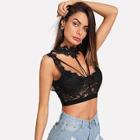 Shein Open Back Strappy Detail Choker Lace Top