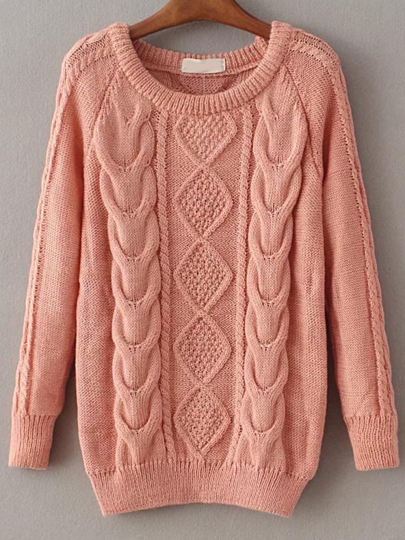 Shein Pink Cable Knit Raglan Sleeve Sweater