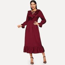 Shein Lace-up Neck Ruffle Trim Dress