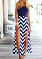 Rosewe Double Slit Chevron Print Spaghetti Strap Dress
