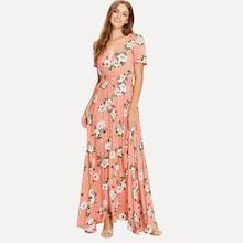 Shein Shirred Waist Floral Print Maxi Dress