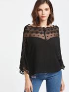 Shein Embroidered Mesh Shoulder Lace Sleeve Batwing Top