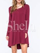 Shein Wine Red Cheesecloth Long Sleeve Casual Dress