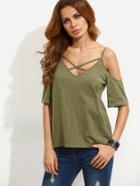 Shein V Back Crisscross Cold Shoulder T-shirt