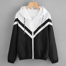 Shein Two Tone Hooded Zip Up Jacket