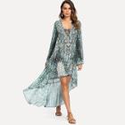 Shein Graphic Print Lace Up High Low Chiffon Dress