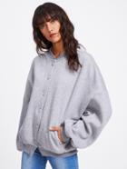 Shein Heather Knit Oversized Baseball Jacket