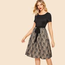 Shein 50s Self Tie Lace Contrast Dress