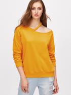 Shein Yellow Cut Out Neck Raglan Sleeve Sweatshirt
