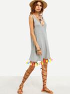 Shein Grey V Back Tassel Hem Sleeveless Dress