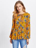 Shein Keyhole Tie Front Tiered Botanical Top