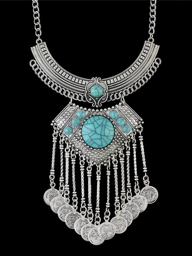 Shein Tibetan Style Silver Color Coins Chunky Statement Necklace