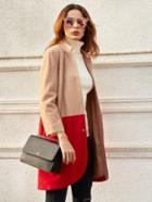 Shein Contrast Stand Collar Button Up Wool Blend Coat