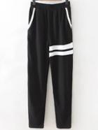 Shein Black Printed Striped Detail Casual Pants