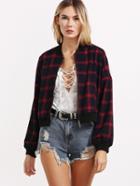 Shein Navy And Red Plaid Drop Shoulder Bomber Jacket