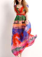 Shein Multicolor Off The Shoulder Print Maxi Dress