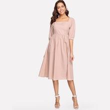 Shein Square Neck Zip Back Solid Dress