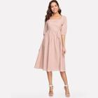 Shein Square Neck Zip Back Solid Dress