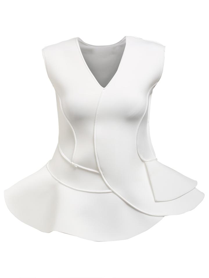 Shein White V Neck Ruffle Hem Top