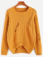 Shein Mustard Geo Pattern Ripped High Low Sweater