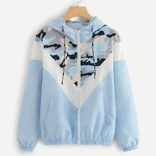 Shein Mesh Panel Camo Print Hooded Jacket