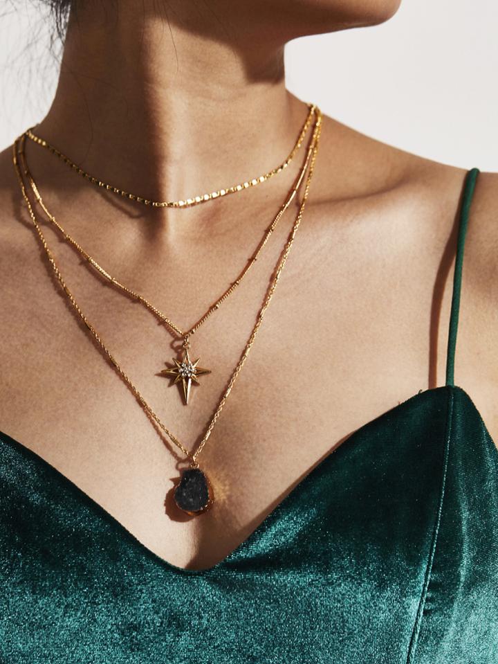Shein Rhinestone Contrast Pendant Layered Necklace